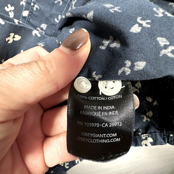 OBEY Propaganda Dandelion Short Sleeve Button Down Shirt Men’s Sz Medium Navy - Picture 6 of 10